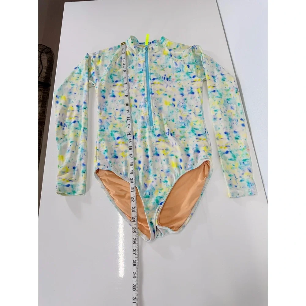 J.Crew Crewcuts Girls Rash‎ Guard One Piece Long Sleeve Tie Dye Swimsuit Size 14